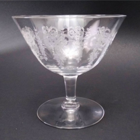 Fry Crystal -"King" etched pattern- 3 7/8" Low Sherbet glass replacement dessert - Picture 2 of 4